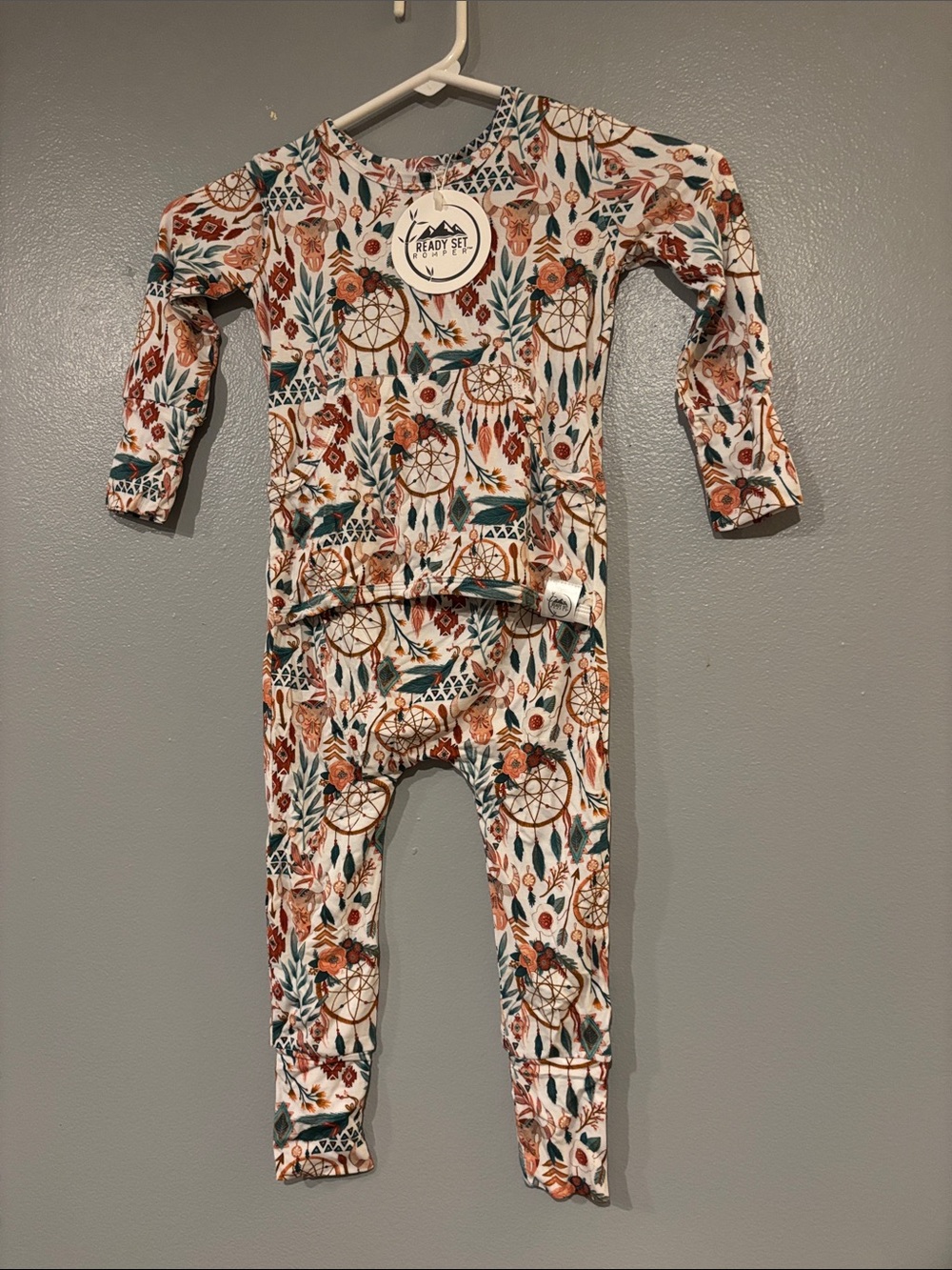 Kids Organic Dreamcatcher One-Piece - Cream with Rust & Teal